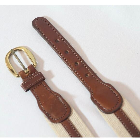 Millers Surcingle Mens Belt Small Brown Leather Ends Overlay On Beight Canvas - Picture 6 of 10